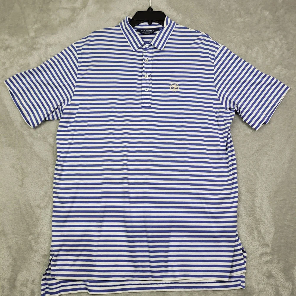 Ralph Lauren Polo Golf Shirt Mens XL Blue White Striped Short Sleeve‎ Casual